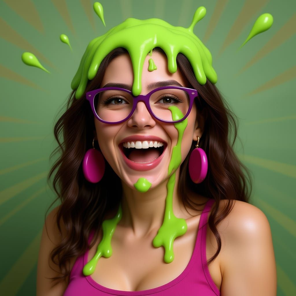 Woman Hilariously Enjoys Being Covered in Lime Green Slime