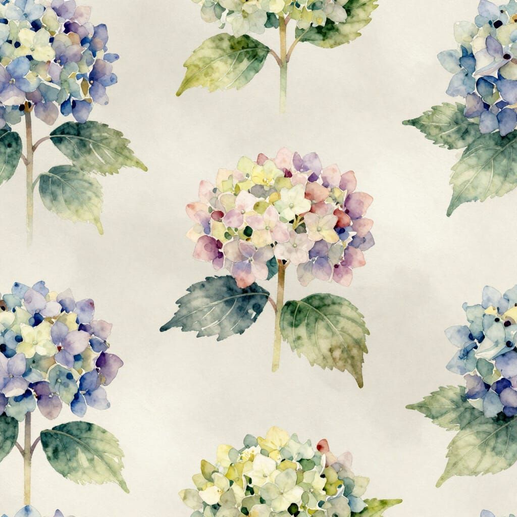 Seamless Watercolor Hydrangea Pattern with Loose Brushstroke...