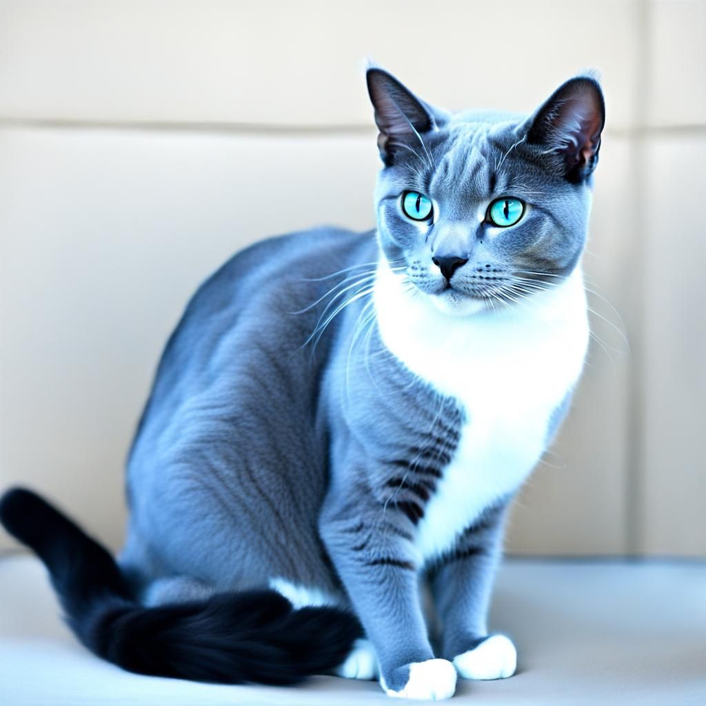 Anthropomorphic Russian Blue Cat with Kitten