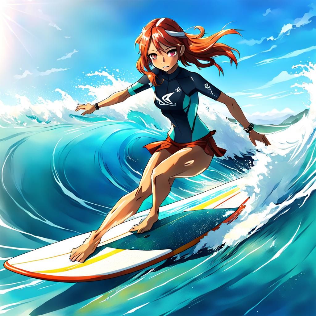 Anime Surfer Girl Illustration