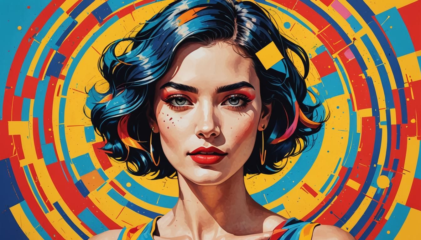 Joyful Woman in Pop Art Style, Digital Art