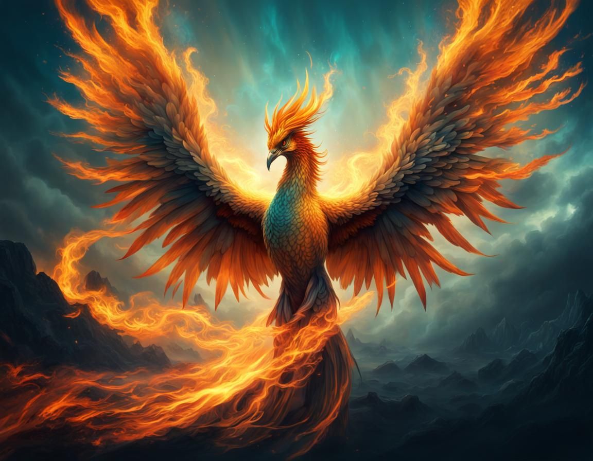 Flaming Phoenix in Energy-Filled Illustration Style