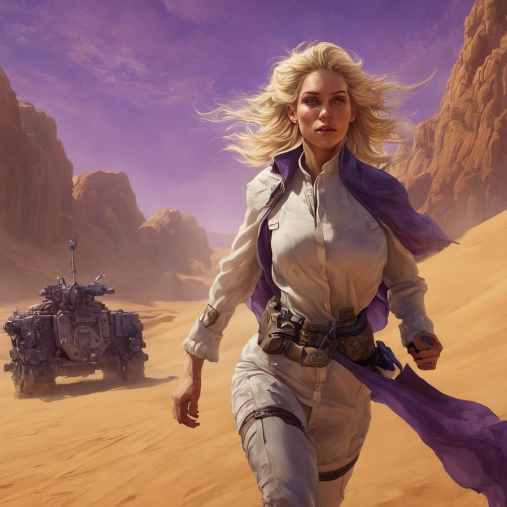 Fantasy Scientist Running from War Machine, Dark Art