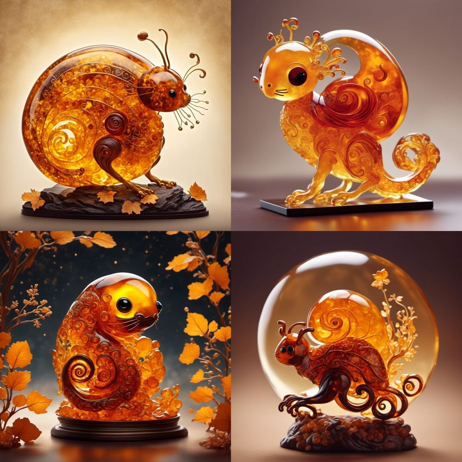 Amber Sculpture Storybook Illustration of Cute Creature