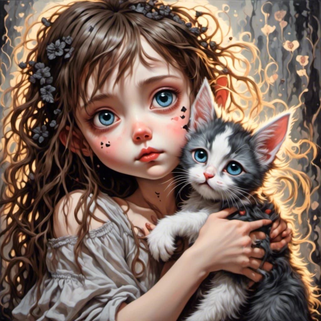 Detailed Image of Woman Hugging Kitten