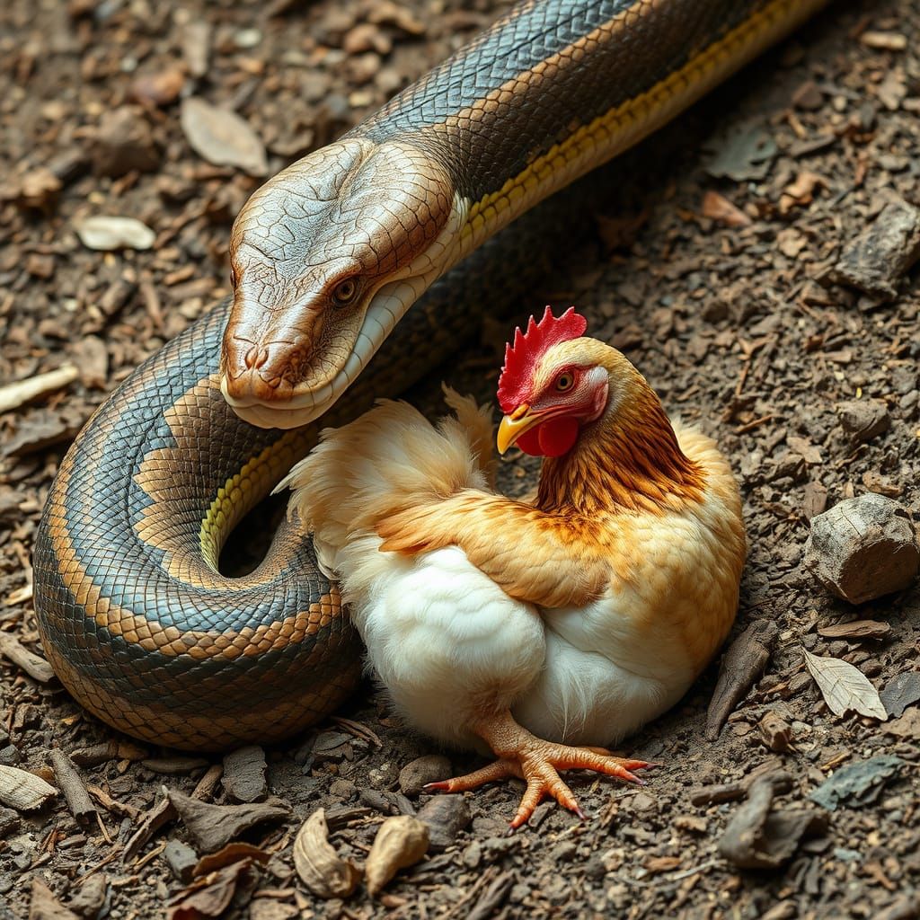 Surreal Snake Gives Birth to Chickens in Bizarre Scene