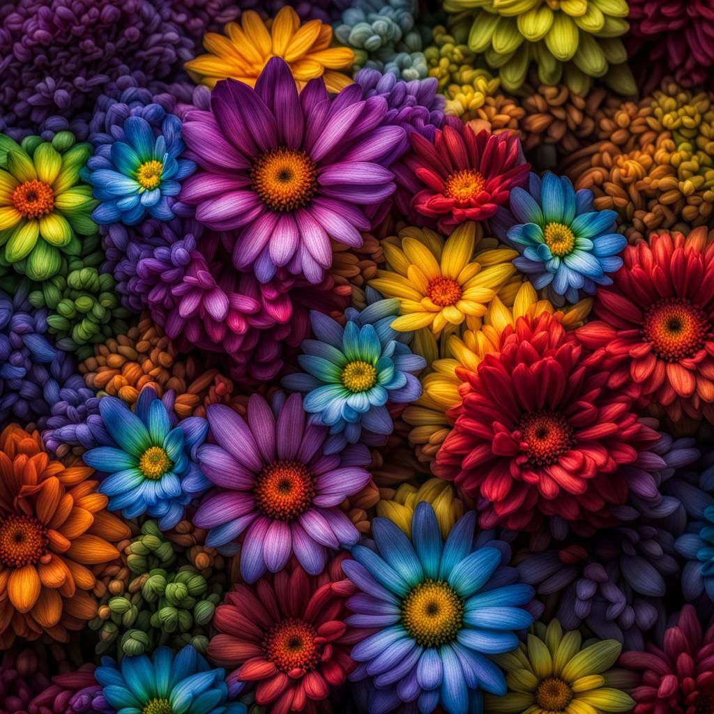 Hyperrealistic Rainbow Flowers in Sharp Focus