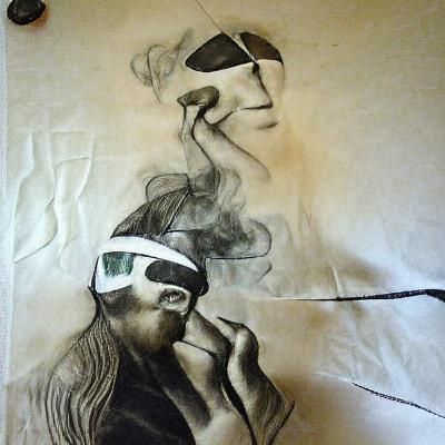 Charcoal Drawing of Smoker with Blindfold