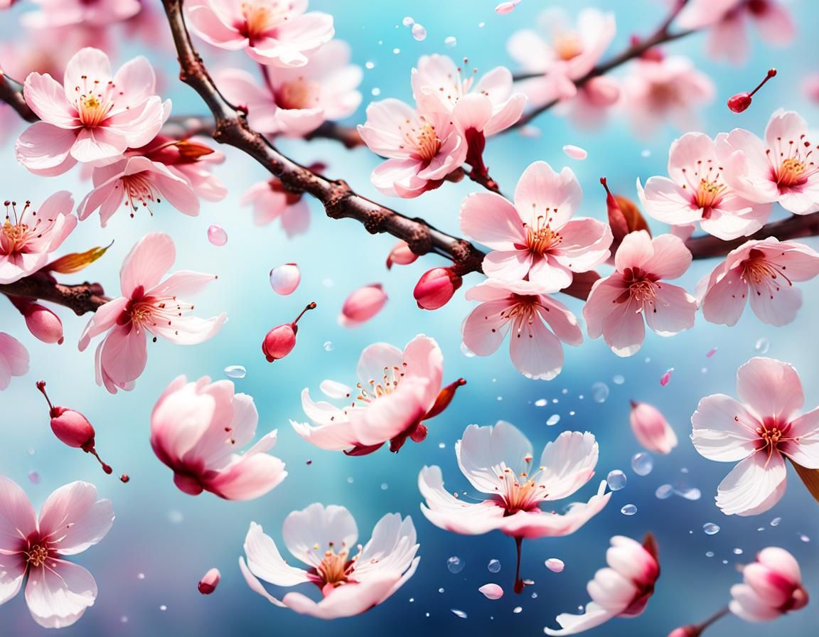 Sakura Petal Descent: Hyperrealistic Japanese Watercolour