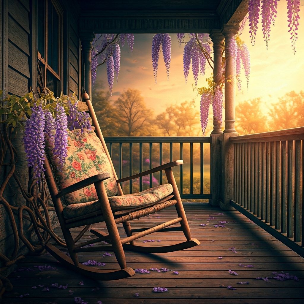 Worn Rocking Chair on Abandoned Porch in Twilight