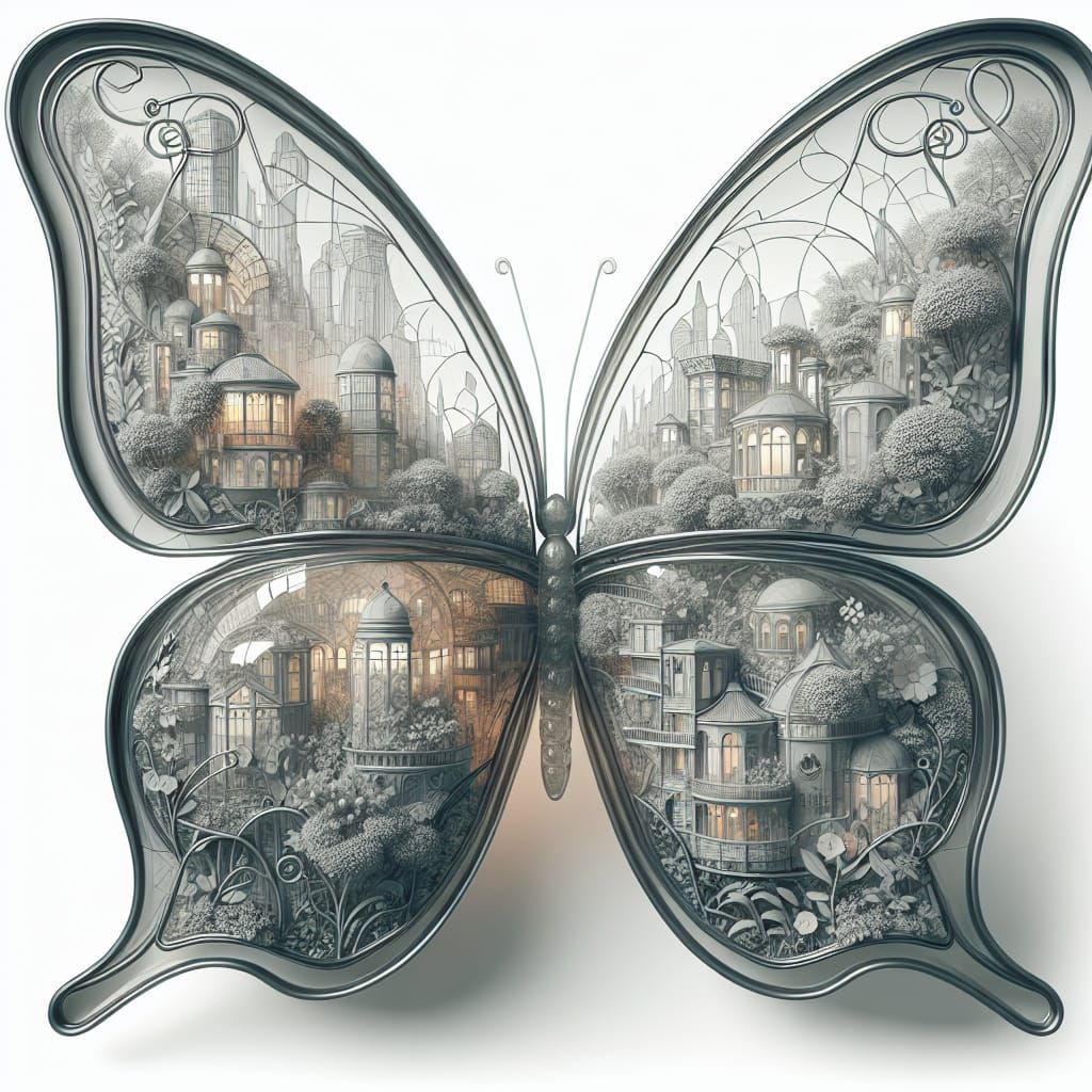 Glass Butterfly Garden City in Art Nouveau Style