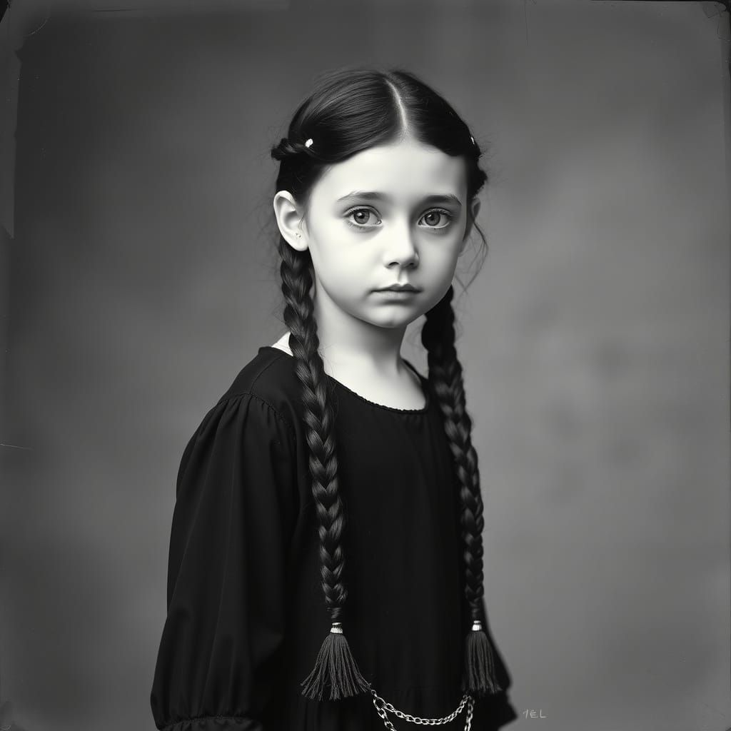 Wednesday Addams as Child in Silent Film Style