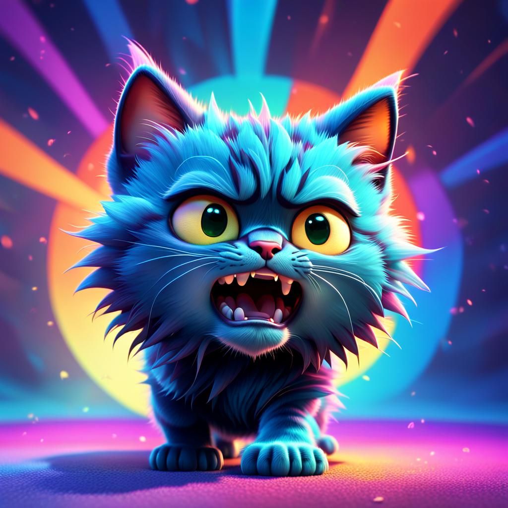 Angry Kitten Hissing in Pixar-Style 3D Cartoon