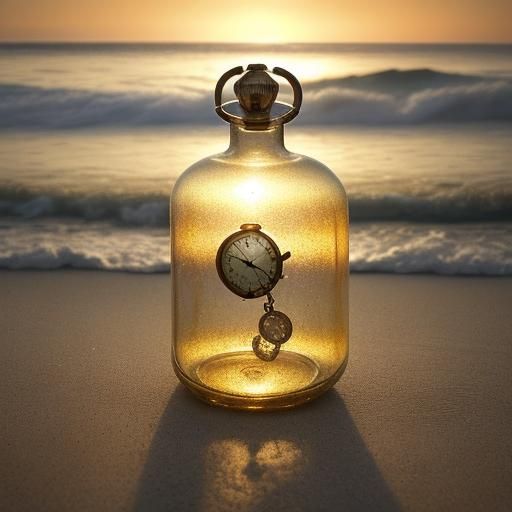 Pocket Watch in a Bottle: Whimsical Seaside Concept Art