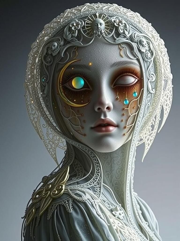 Celestial Woman in Surreal Star, Fairytale Art