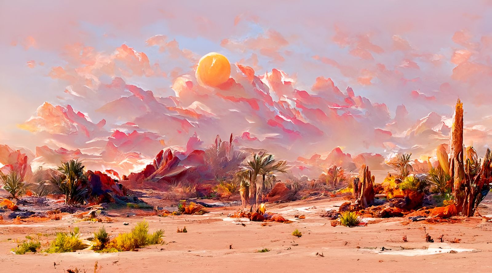 Barren Desert Landscape Painting in Hyperrealistic Style