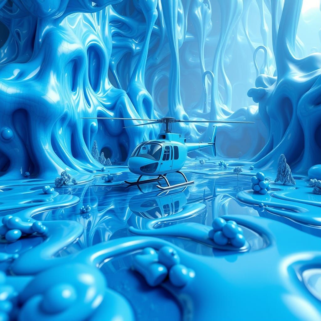 Blue Slime Helicopter in Ooze-land: 90s Fractal Art