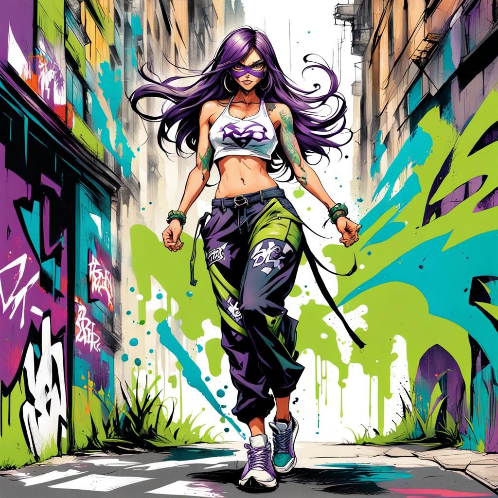 Green-Haired Superhero Girl in Graffiti Art Style