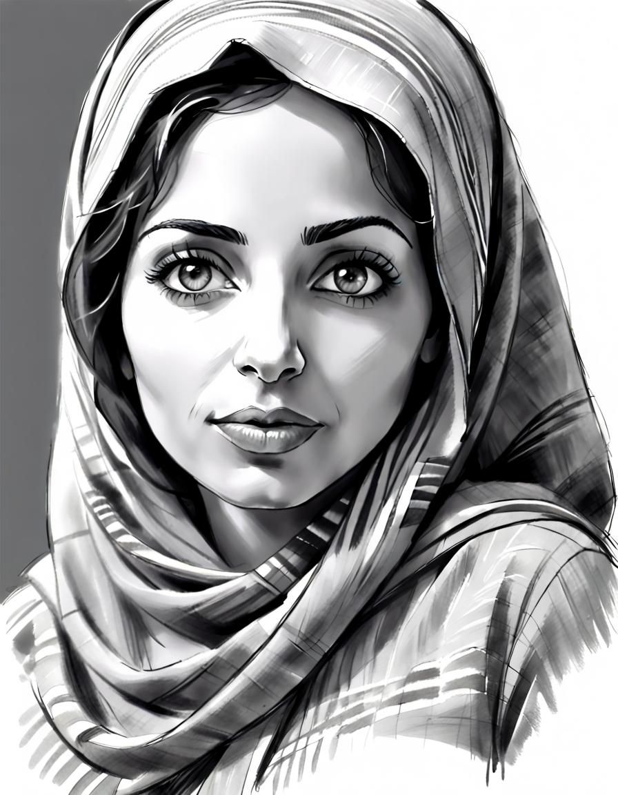 Elegant Pencil Sketch of a Palestinian Woman