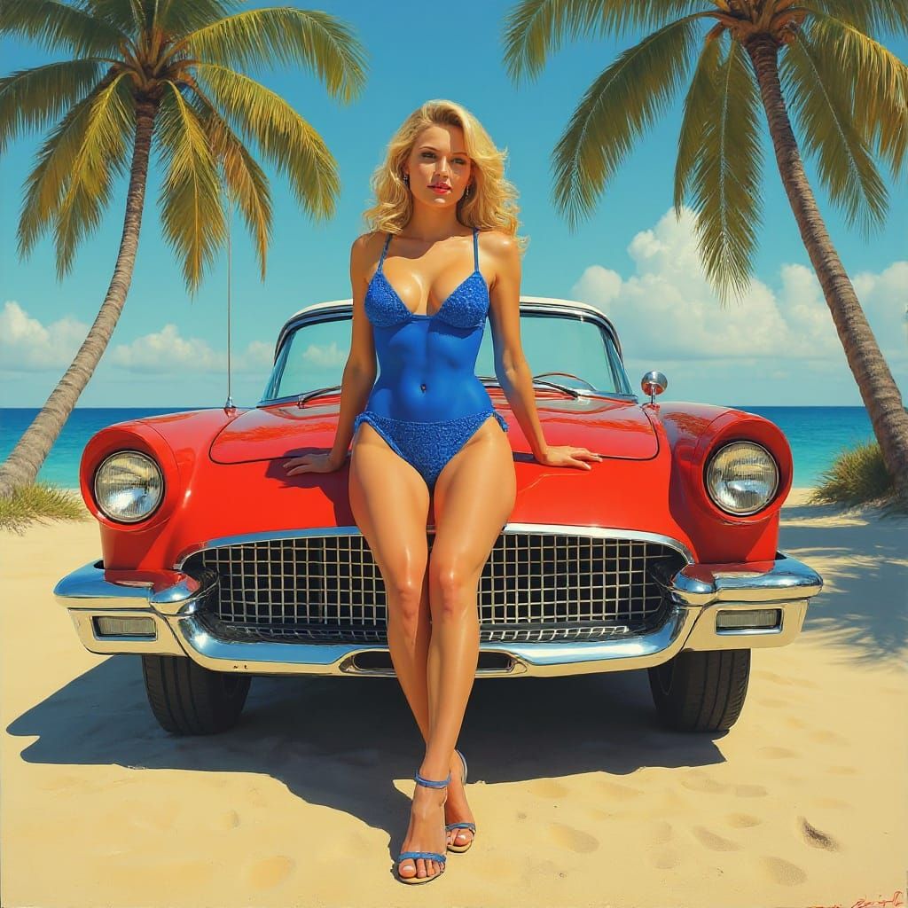 Woman in Blue Swimsuit on Beach