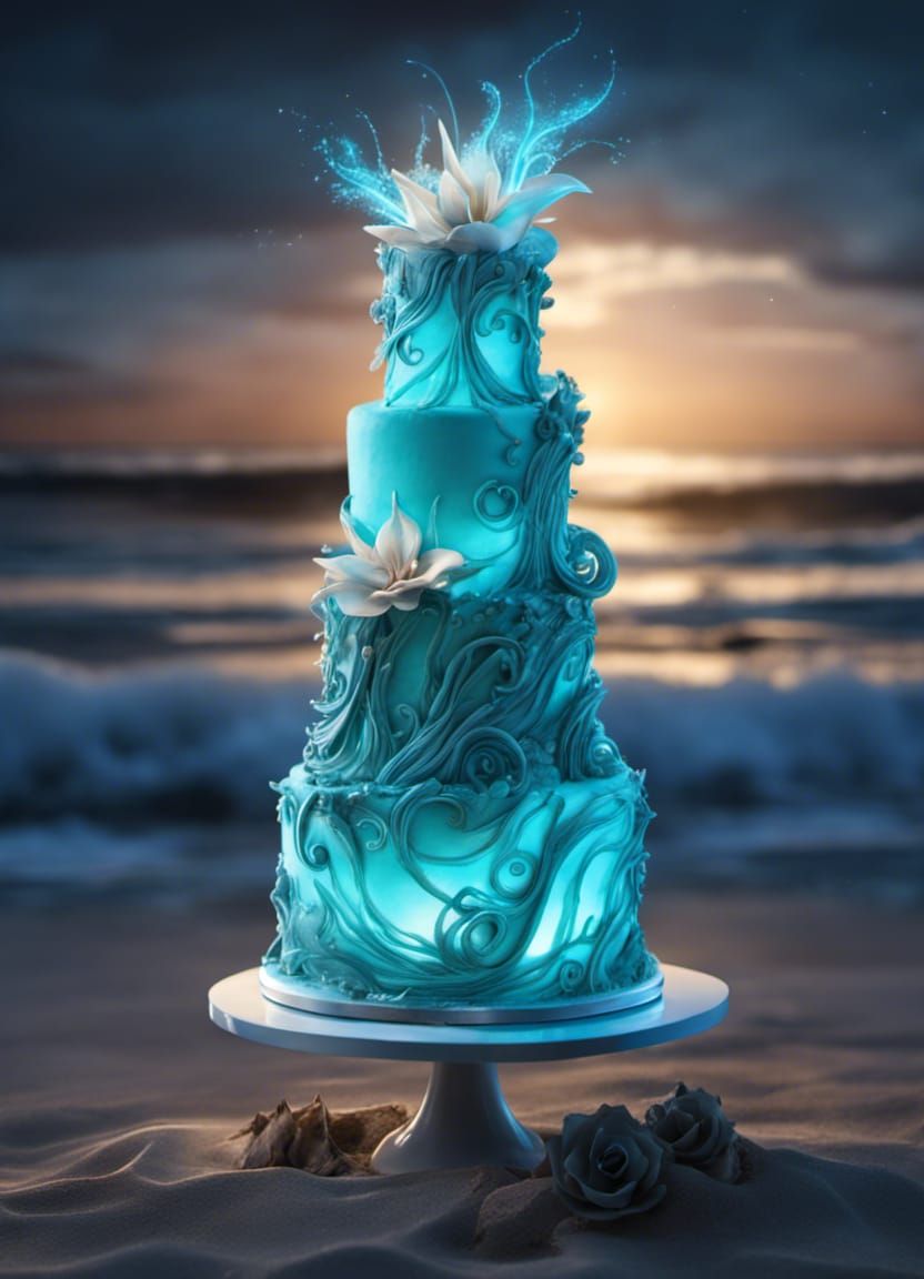 Bioluminescent Beach Wedding Cake: Fantasy Concept Art