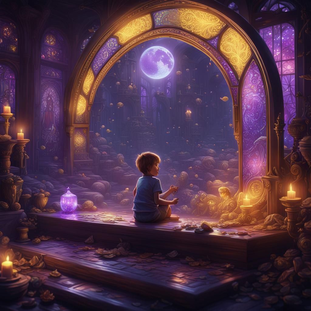 Holographic Childhood Memories in Dark Fantasy Style