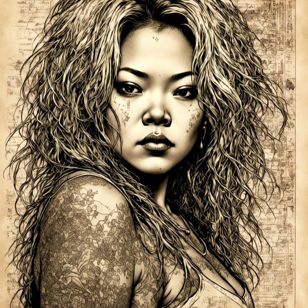 Dramatic Detailed Portrait with Vines and Newsprint