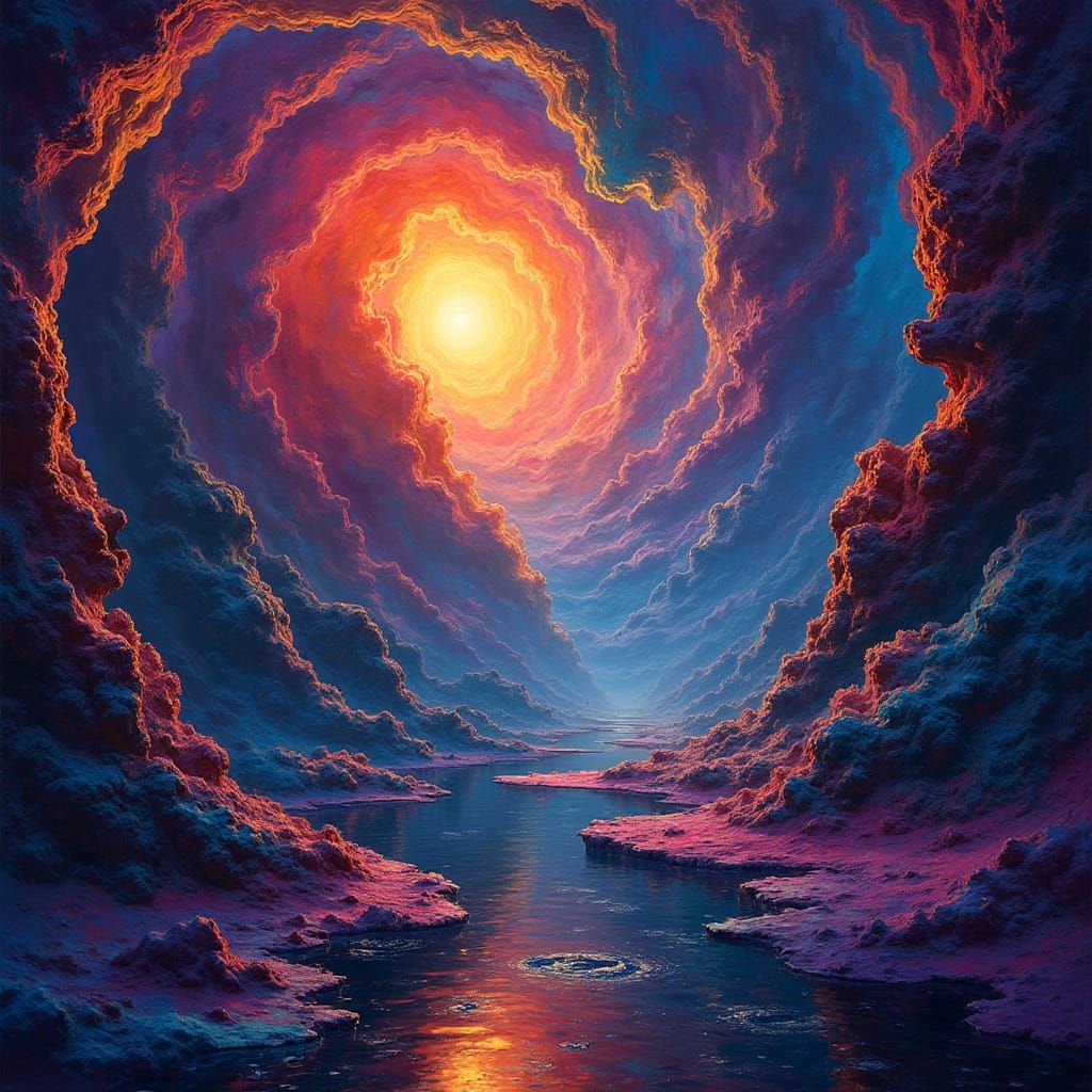 Abstract Swirling Colors and Shapes with Neon Highlights