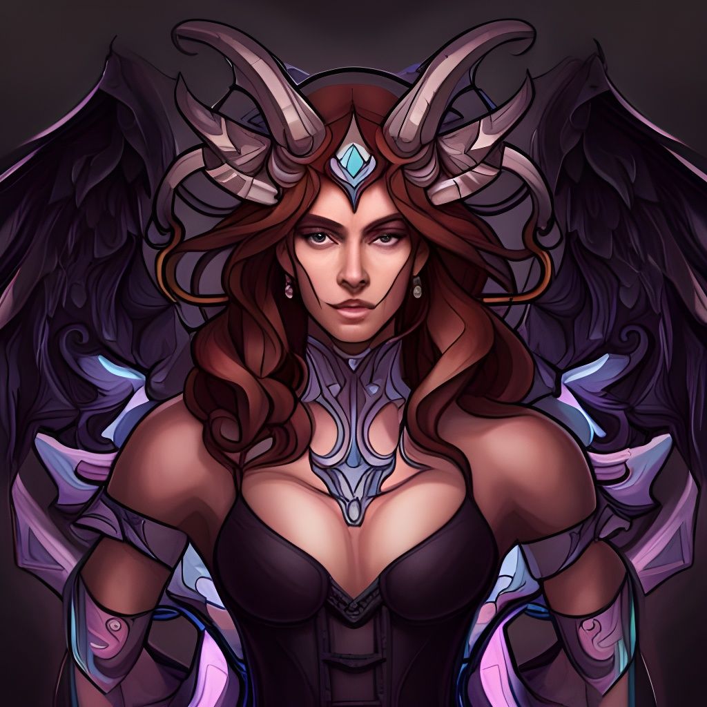 Stained Glass Demon Portrait in Art Nouveau Style