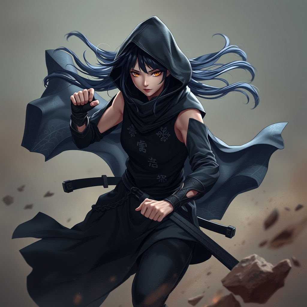 Mysterious Shinobi in Flowing Cape: A WLOP-Inspired Concept