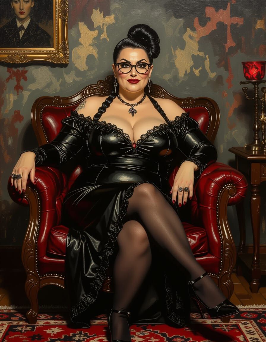 Gothic Middle Eastern Woman in Leather Minidress