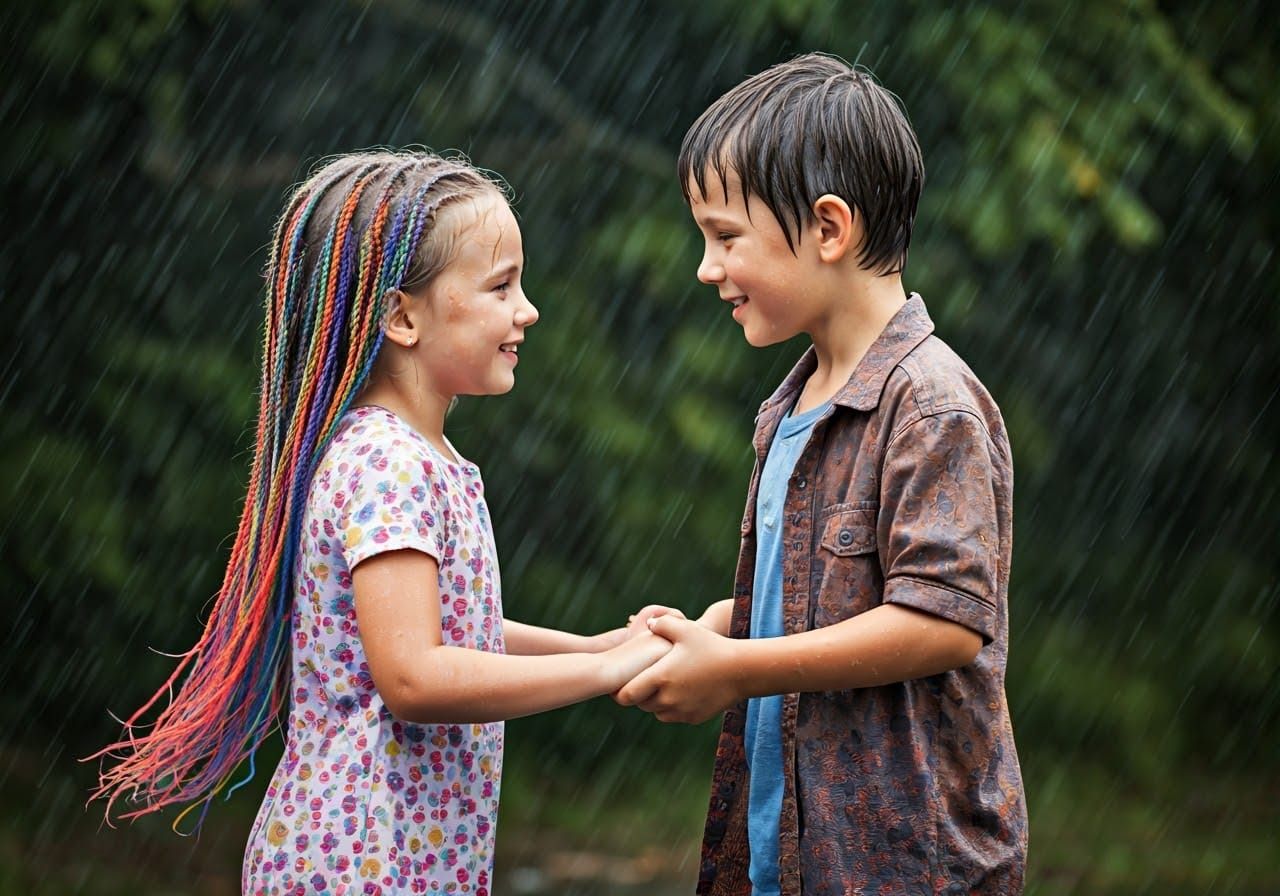 Children Dancing in the Rain: High-Contrast Photography