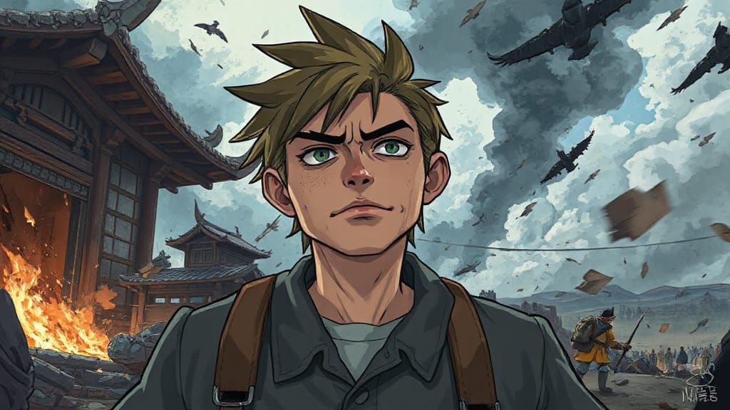 Futuristic Outcast in Turbulent Landscape