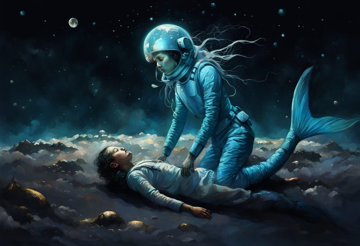 Astronaut Rescue by Mermaid Alien, Digital Art