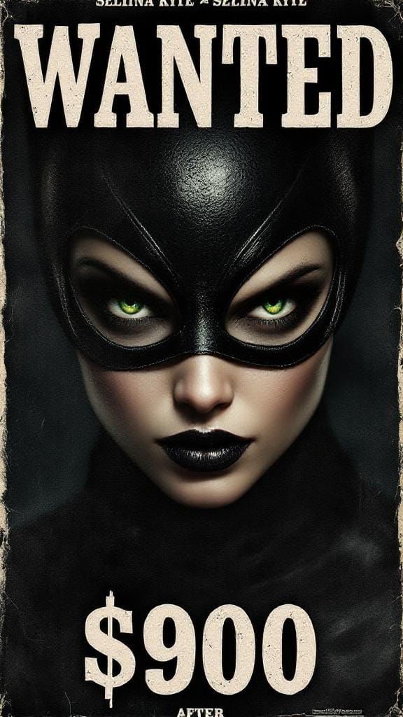 Catwoman Wanted Poster in Neo-Noir Pulp Style