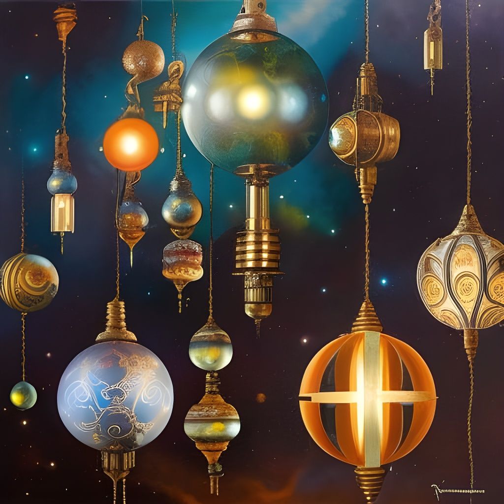 Enchanting Steampunk Orbs Underwater, Fantasy Art