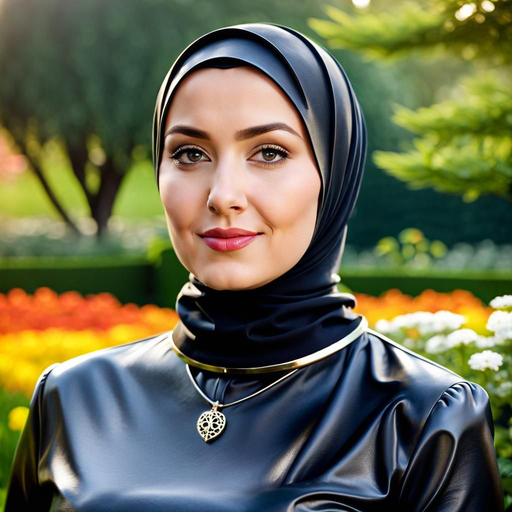 European Woman in Hijab with Garden Background