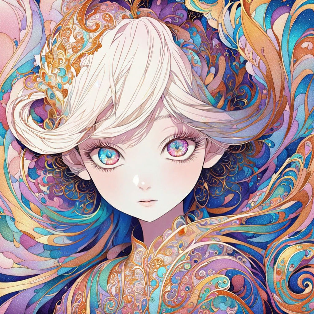 Vibrant Anime Portrait with Multicolored Eyes