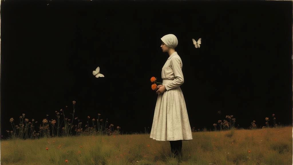 Dystopian Beauty in a Midnight Sunset, Butterflies Dance Amo...