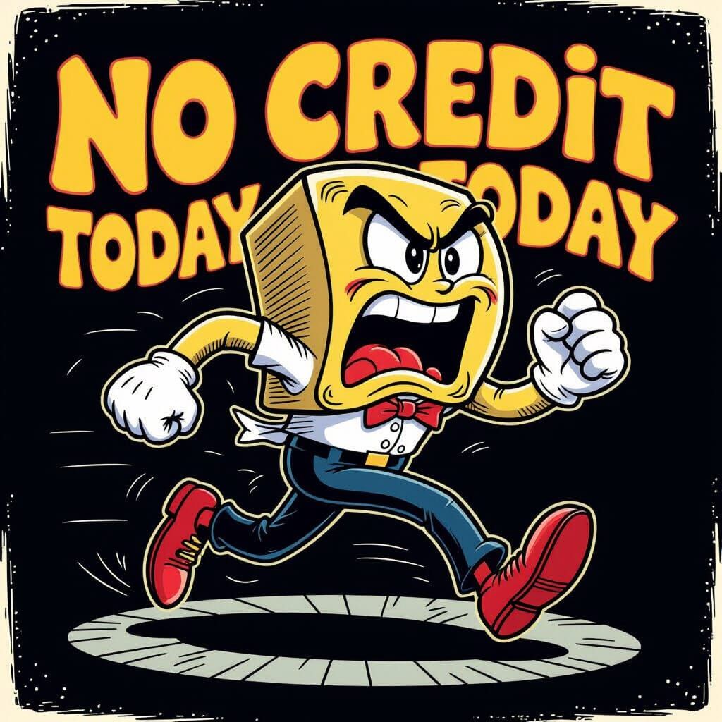 Retro Money Sign Character Running in 1920s Cartoon Style