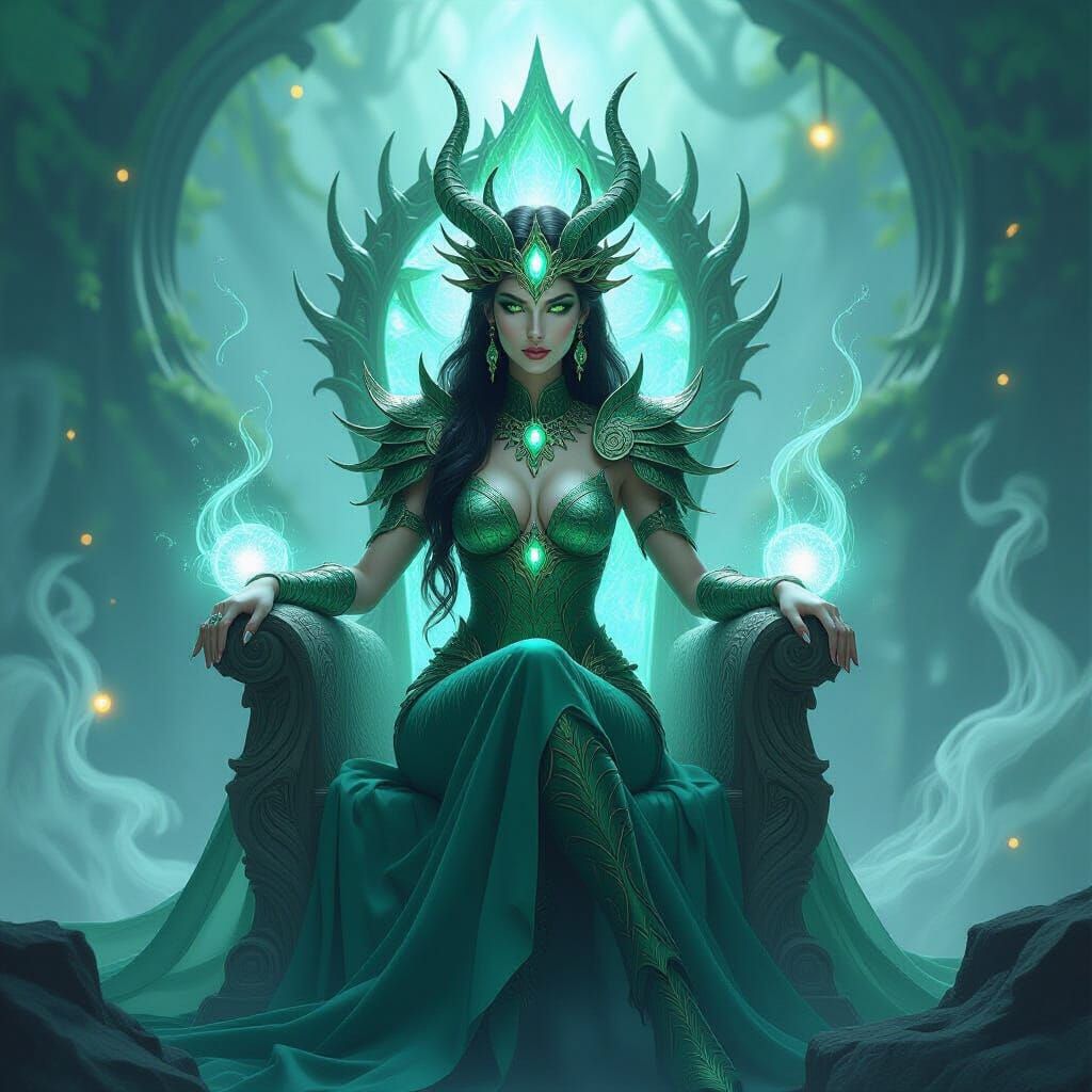 Majestic Dragon Goddess on Crystal Throne