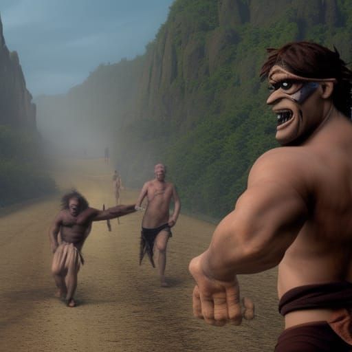 Green-Eyed Cyclops Chases People Down Road