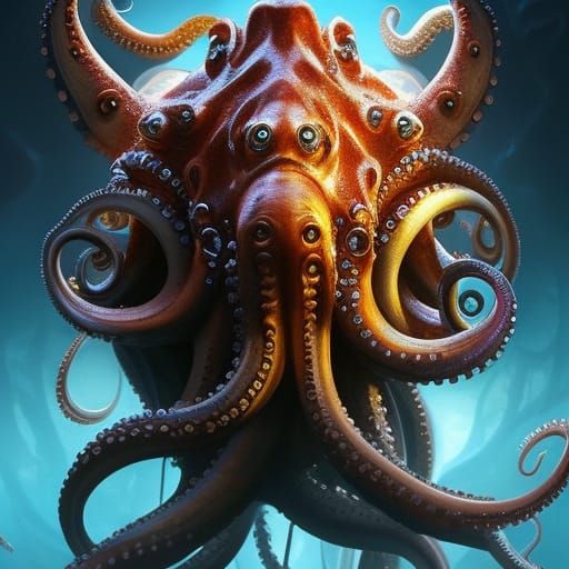 Octopus-Faced Man Portrait in Hyperdetailed Style