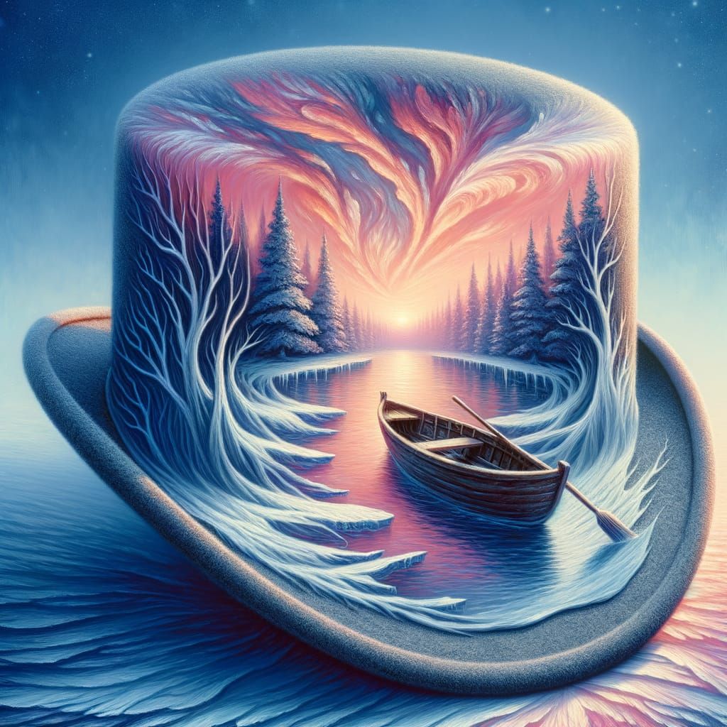 Frozen River Sunset in Surreal Impressionist Style