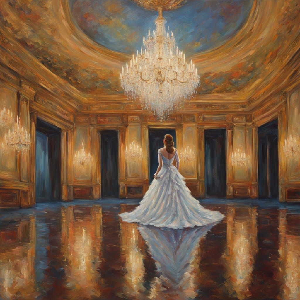 Surreal Evening Gown in Luxurious Oil Painting Style