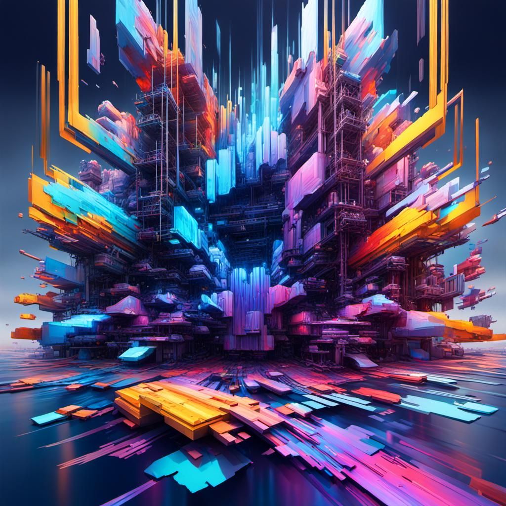 Detailed 3D Glitch Art in 8-bit Style