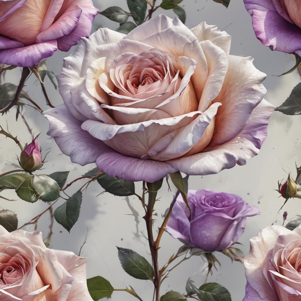 Luminescent Watercolor Rose Close-Up in Sunlight