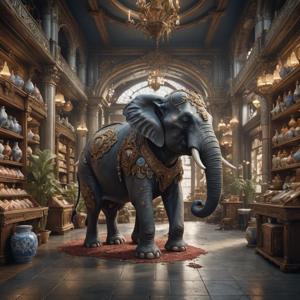 Elephant in a China Shop: Detailed Matte Painting