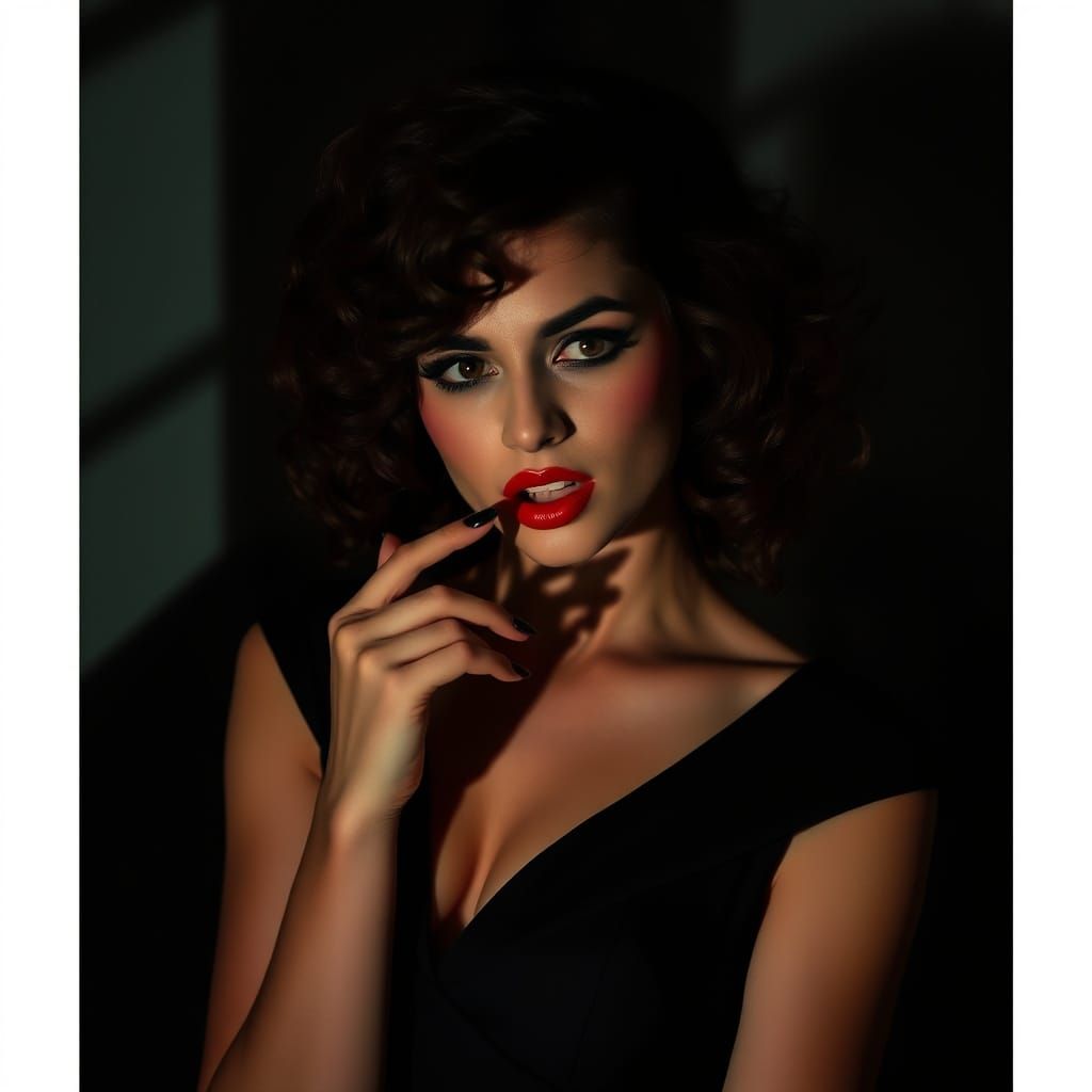Elegant Woman in Film Noir Style