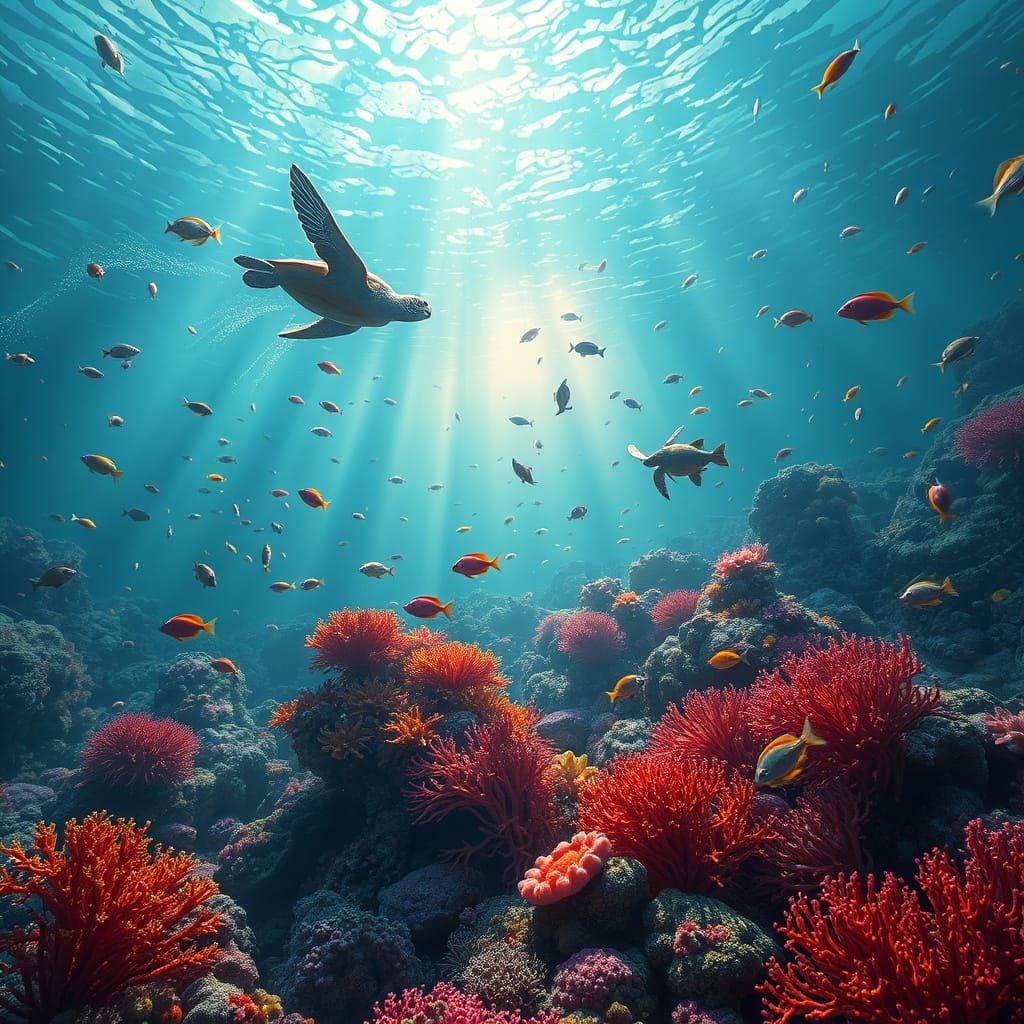 Vibrant Coral Reef in Matte Painting Style